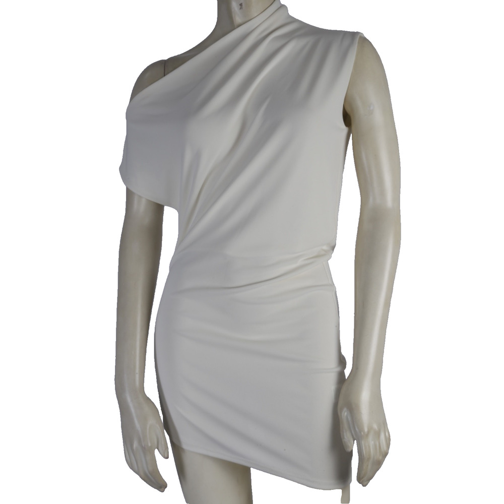 Kallmeyer New York Ivory Minimalist Stretch Drape Cocktail Dress Size S Cream